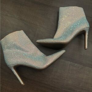 I.N.C. Silver and Beige Rhinestone Boots